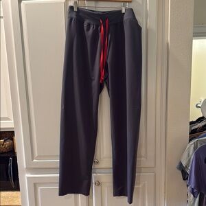 Figs Gray Scrub Pants with Red Drawstring
